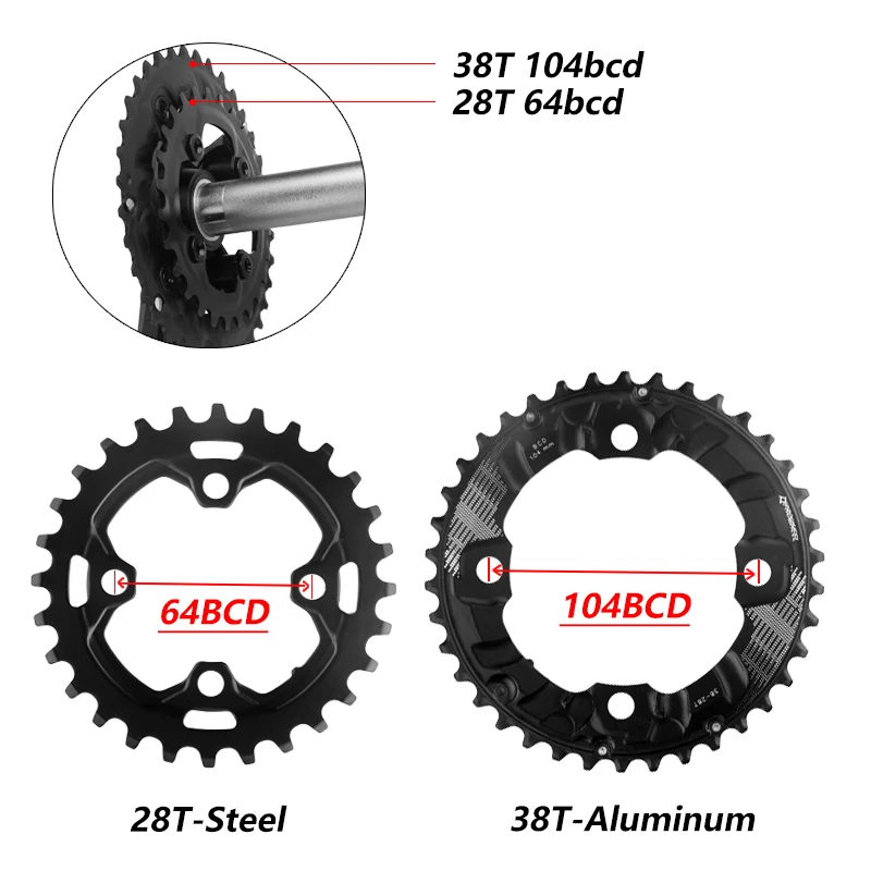 Зубчатая пластина кривошипника PROWHEEL 104/64BCD для горного велосипеда 26T 28T 36T 38T велосипедные цепи звездочки
