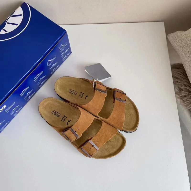 Dropshipping Birkenstocks Real Leather Fashion Fur Slippers For Men Leather Casual Slippers Unisex Flip-flops Slippers