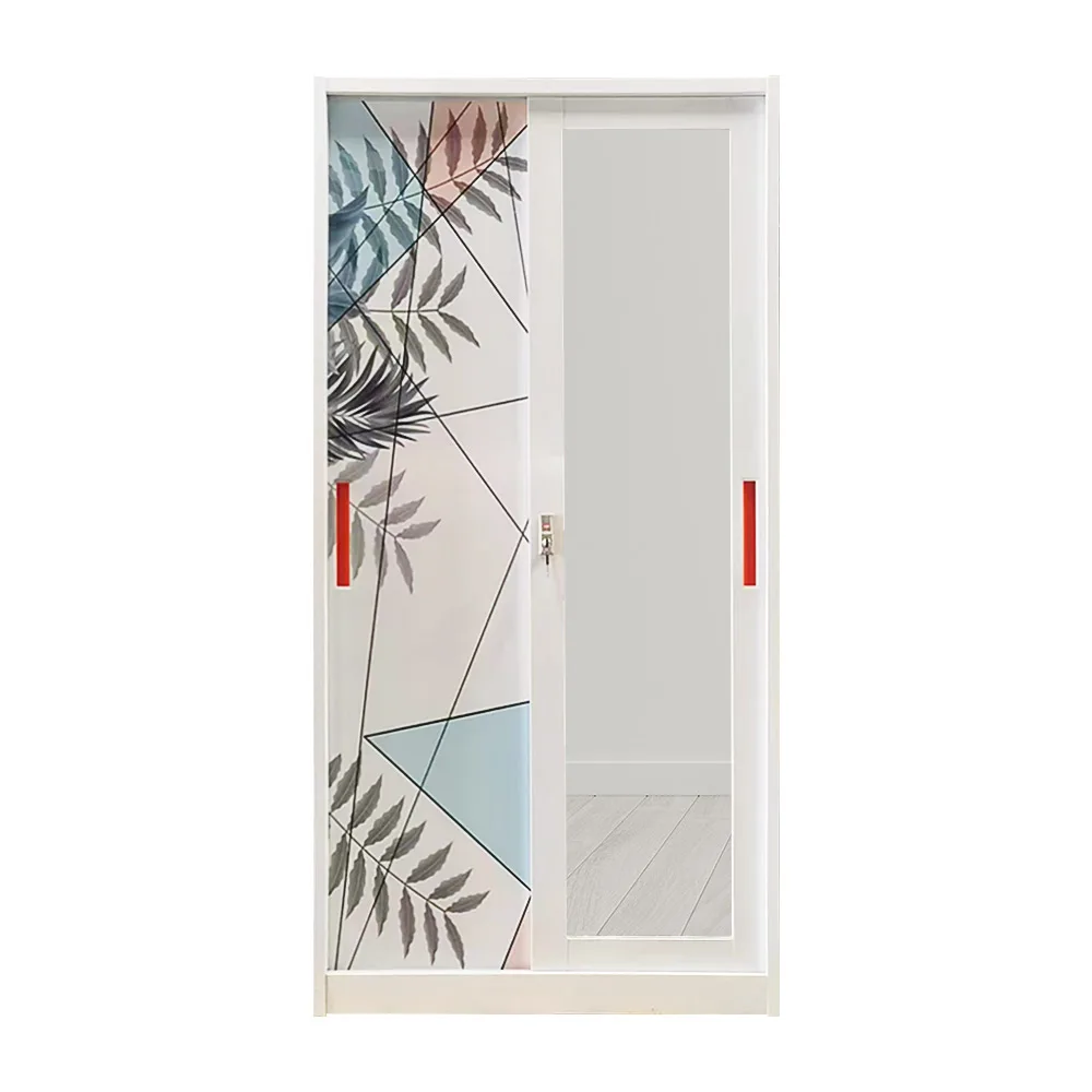 Sliding 2 Door Detachable Steel Almirah Design Printed Flower Pattern Metal Wardrobe clothes cabinet