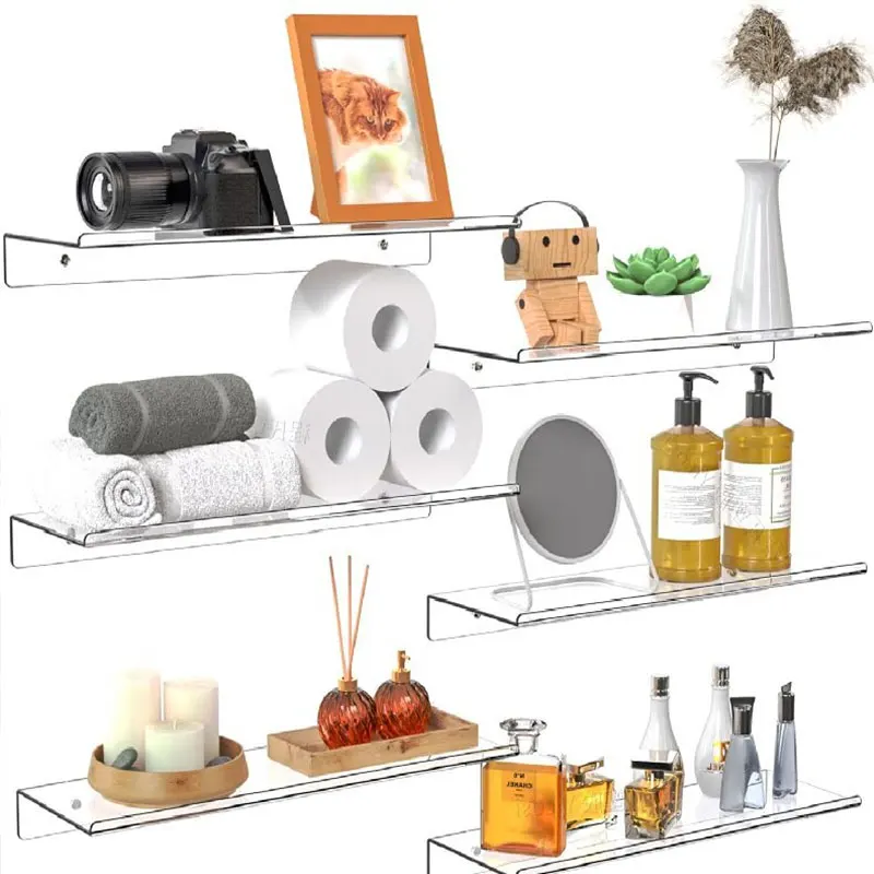 Factory Custom Size Style Color Acrylic Wall Shelf Transparent Perspex Wall Mounted Shelves for Storage and Display