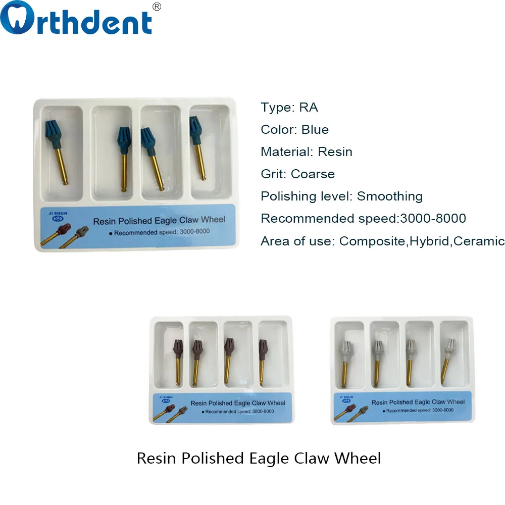 Orthdent Dental 4Pcs/Kit Resin Polish Eagle Claw Wheel Eight-jaw Rubber Polisher Composite RA Disc Kit Dentist Tools Polishing