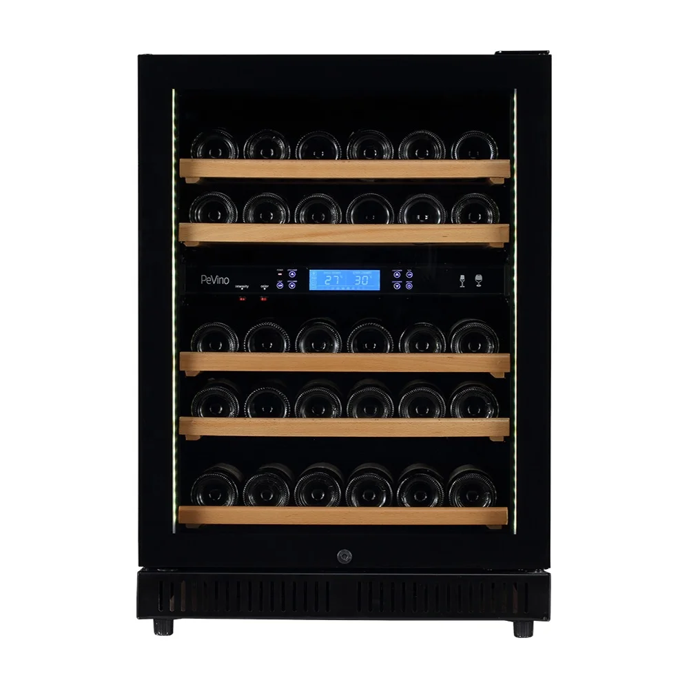 46 Bottle Compressor Dual Zone Black Brown Red Cabinet Wine Fridge  Cooler Humidor with Fan Cooling Digital  Two Temp Control
