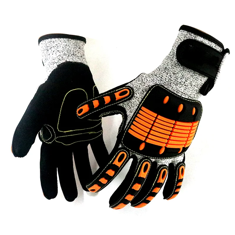 Impact Heavy Duty Working Gloves Sandy Nitrile Grip Cut Impact Resistant Glove TPR Anti Vibration Safety Gloves for Oilfield Gas