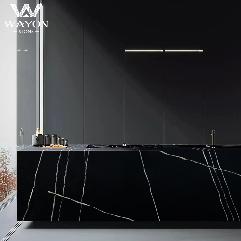 Artificial Quartz Stone Wholesale Black Calacatta Quartz Slab Countertop Stone With White Vein Quartz Slab Manufacturer in China