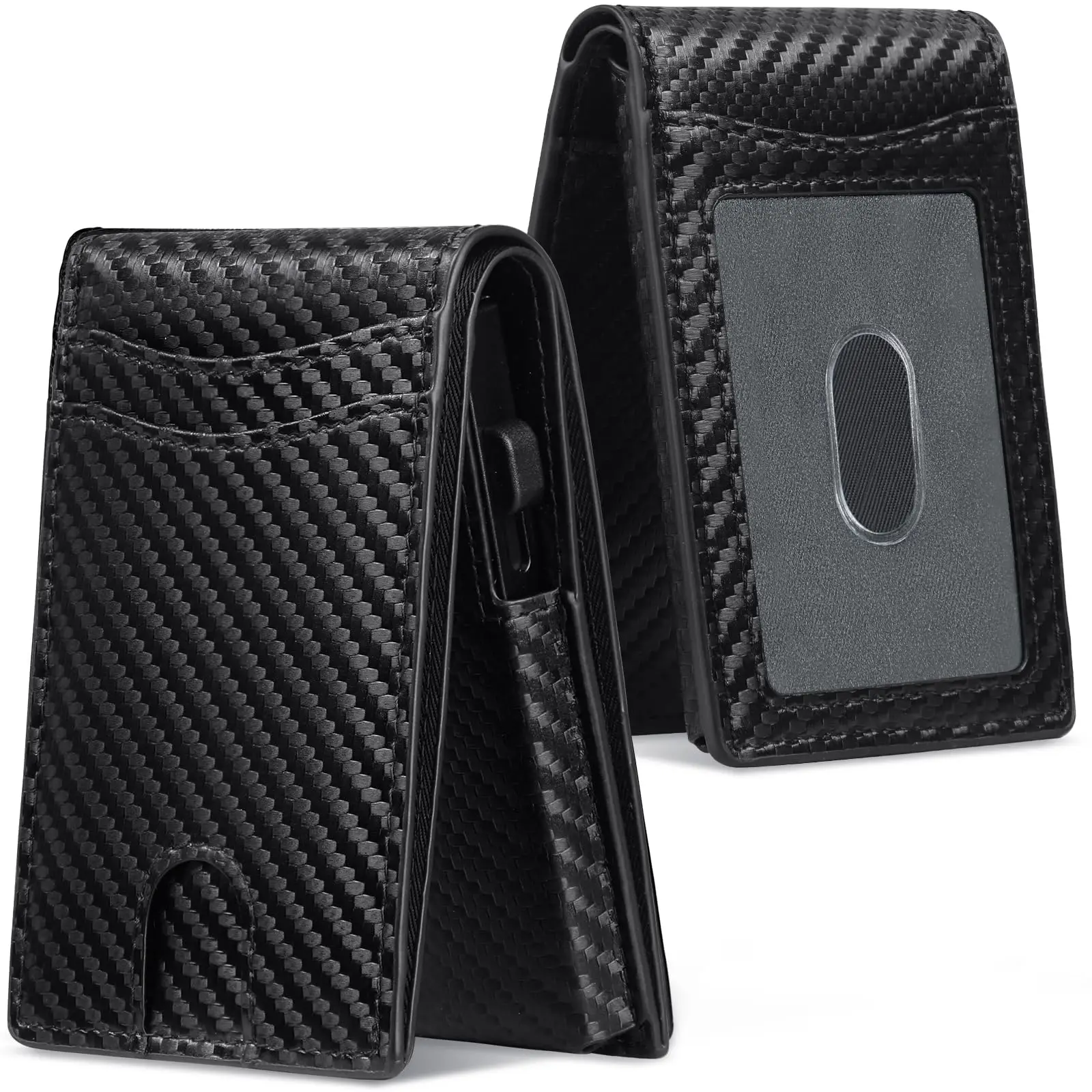 Custom Pop Up Credit Card Holder Metal Wallet RFID Blocking Business Carbon Fiber PU Leather Money Clip Wallet For Man
