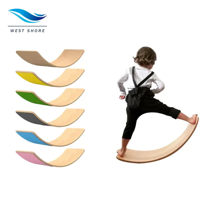 Rainbow Curvy Yoga Felt Fitness Training Wobble Balance Board For Kids Montessori Wooden Rocker Balance Board