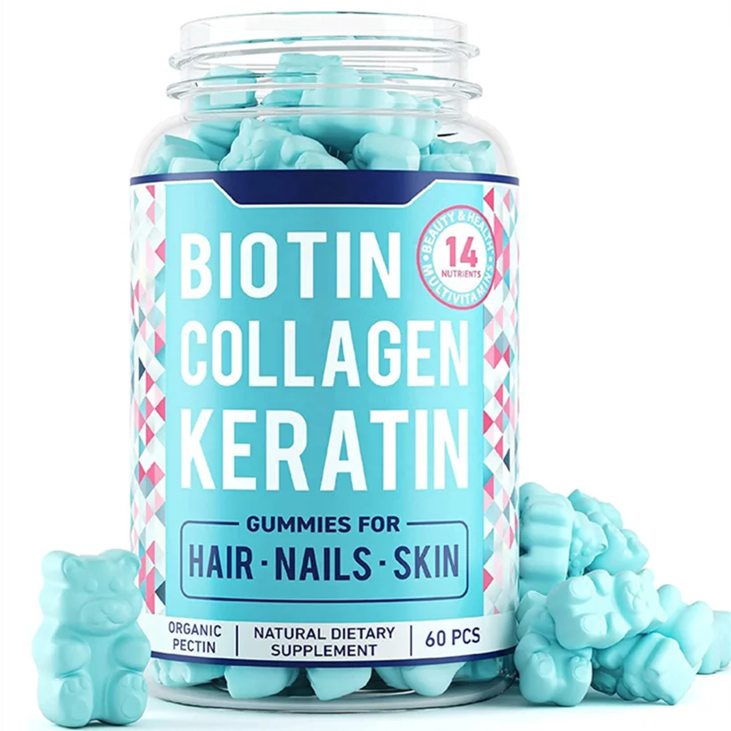 Hair Growth Biotin Sugar Bear Vitamins Thailand Beauty Products Blue Star Shape Gummy Skin Nails Care Hair Gummies