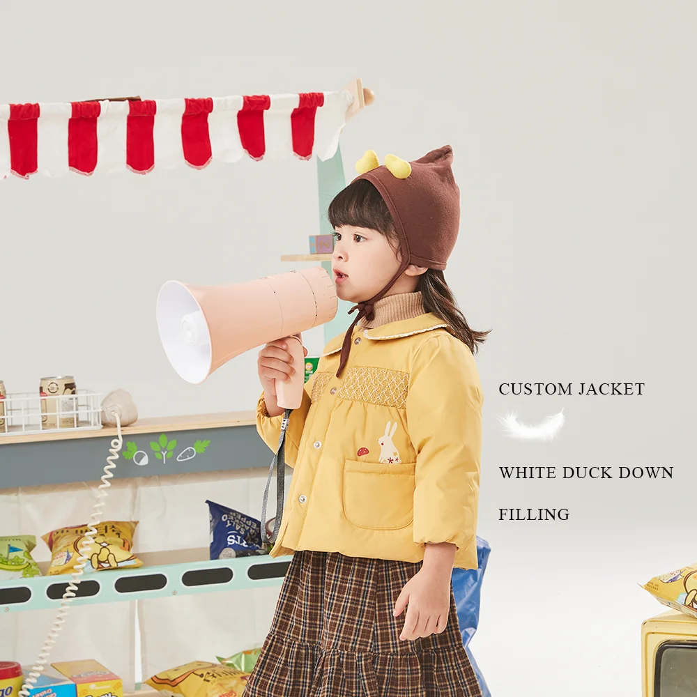 Custom cute girls down jacket animal print pattern children puffer coat white duck down kids winter warm clothes