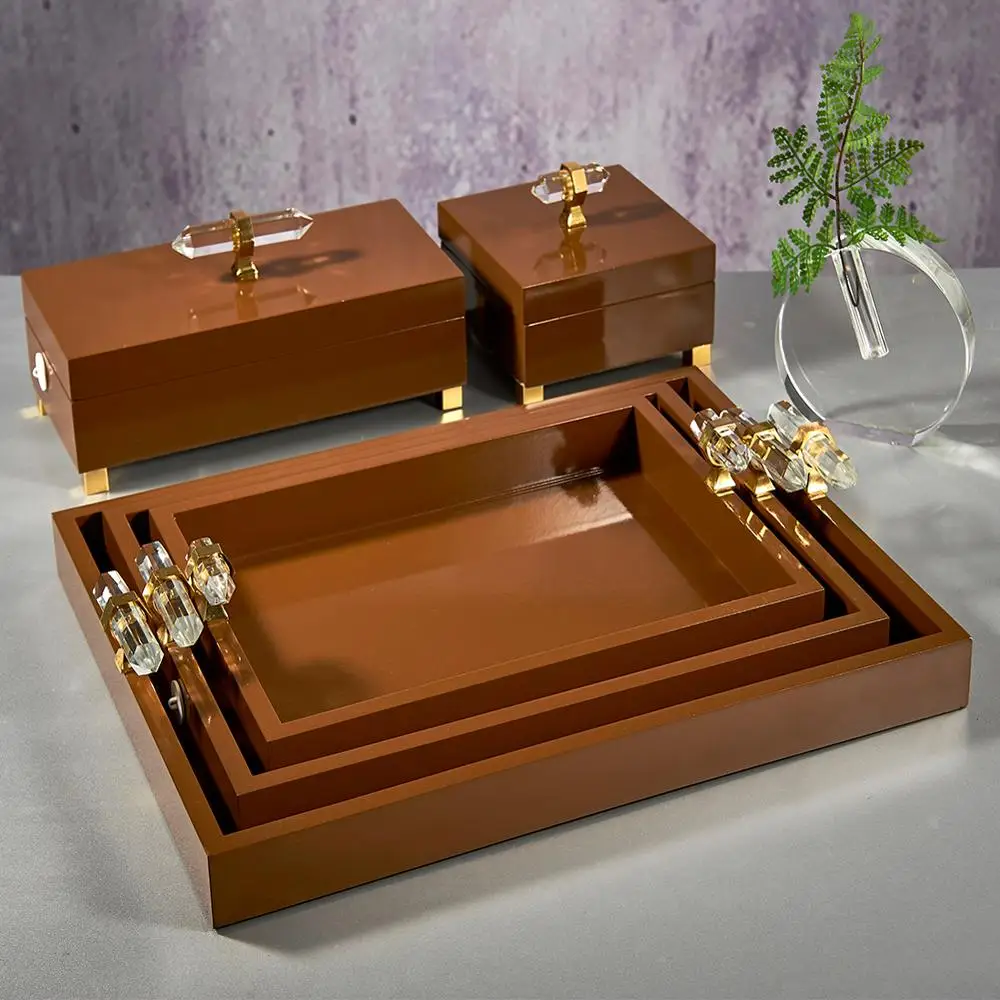 
High qulity Rustic Vintage Food Serving Wooden Board Nesting jewelry Handles wood tray for food 