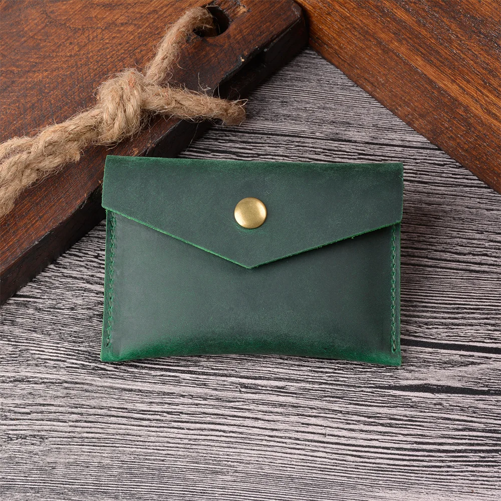 Hot Selling Genuine Leather Snap Button  Simple Vintage Business Leather Wallet