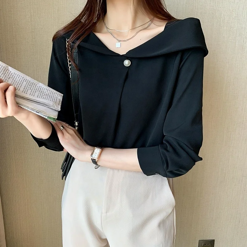 Autumn Women V-Neck Long Sleeve White Chiffon Blouse Tops Women Blusas Mujer De Moda 2022 Blouses Femme Shirts D620