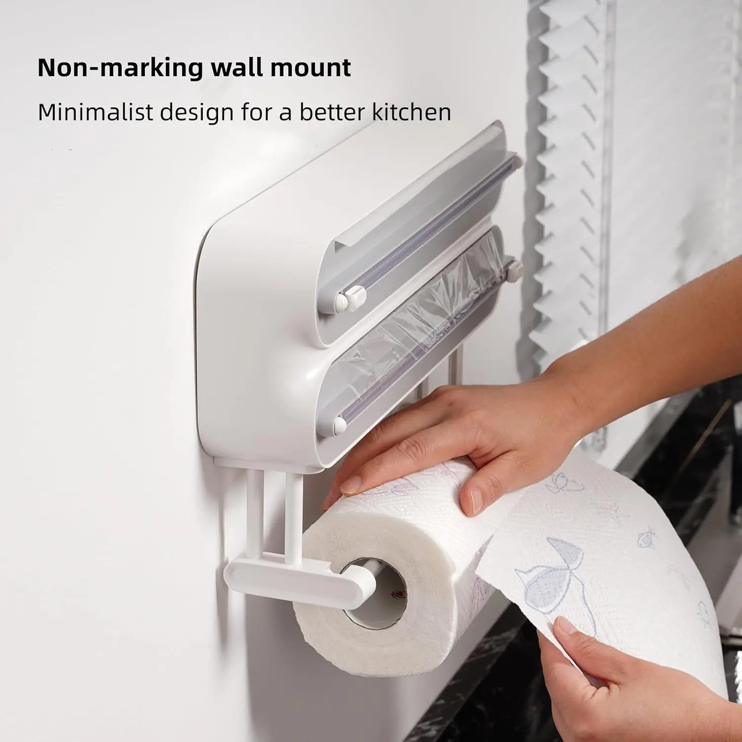 3-in-1 Kitchen Organizer Wall Mount Magnetic Rack Cling Film Dispenser Shelf for Towel Baking Paper Roll Foil Plastic Wrap
