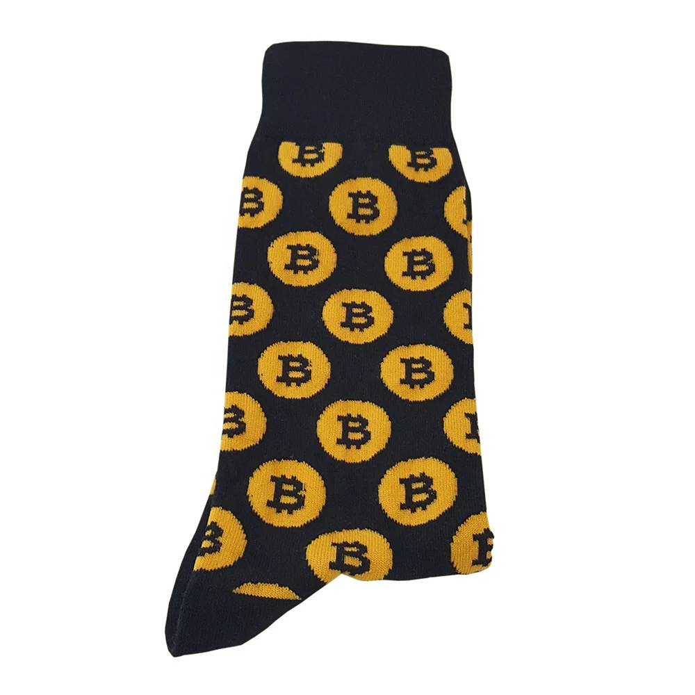 
Custom Mens Funny Jacquard Bitcoin Socks Black Bamboo Socks 
