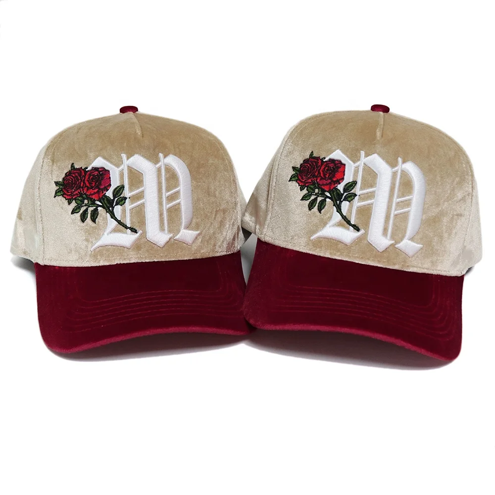 Hat factory directly for velvet fabric color design 5 panel baseball cap custom embroidery logo