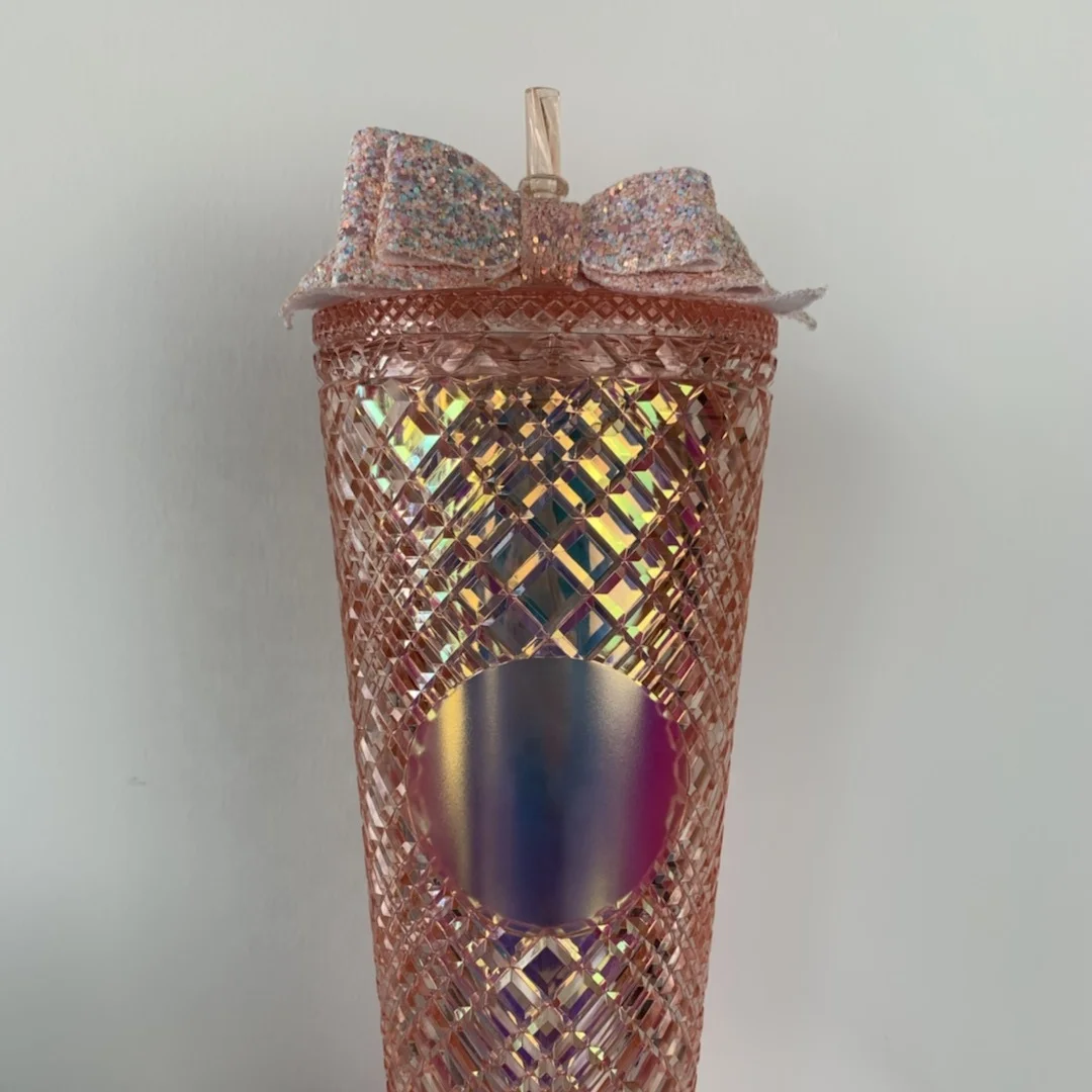 2022 New design 24oz DIY Custom LOGO Print Cute GIFT  Double Wall Plastic Jeweled Tumbler Coffee Mug with  lid