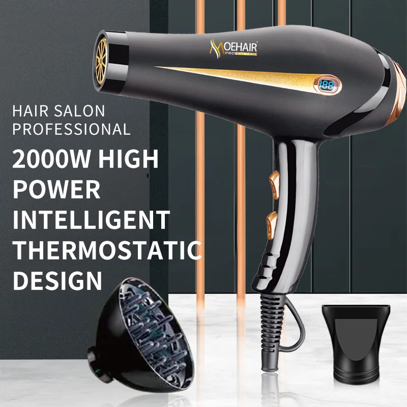 Moehair Ready Stock LED Display AC Motor Salon Hair Dryer With Diffuser Concentrator Nozzle