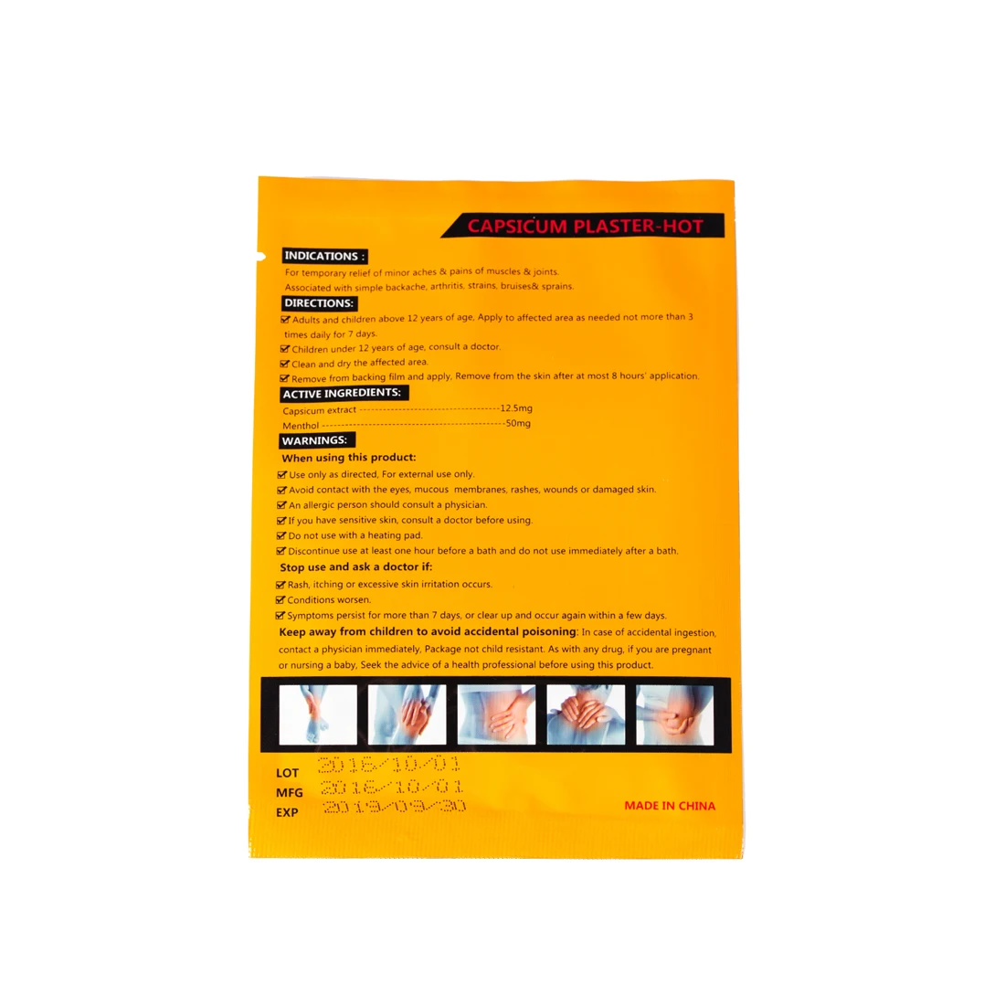 MQ Hot sell capsicum plaster hot for knee patch relieving back neck joint knee pain 7*10cm/sheet