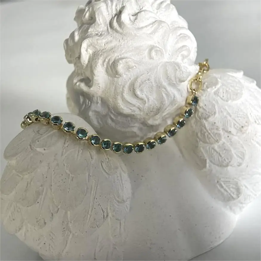 Carline Fashion Bracelets 925 Silver Aquamarine Zircon 18k Gold Plated Bracelets Women Luxury Jewelry