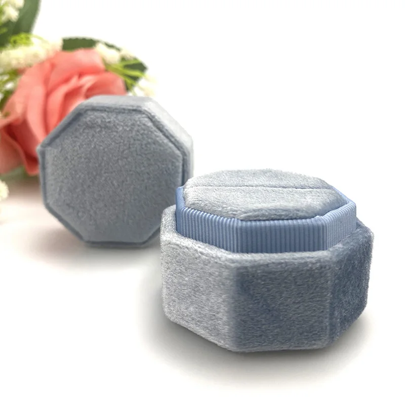 stock Low Moq factory price wholesale hexagon single ring velvet custom jewelry boxes packaging