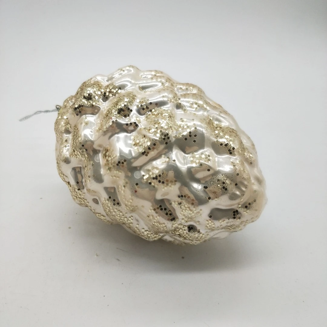 Factory Sale Decorative Glass Blown Pine Cone Shaped Gold Christmas Glass Hanging Ornament Ball For Xmas Tree