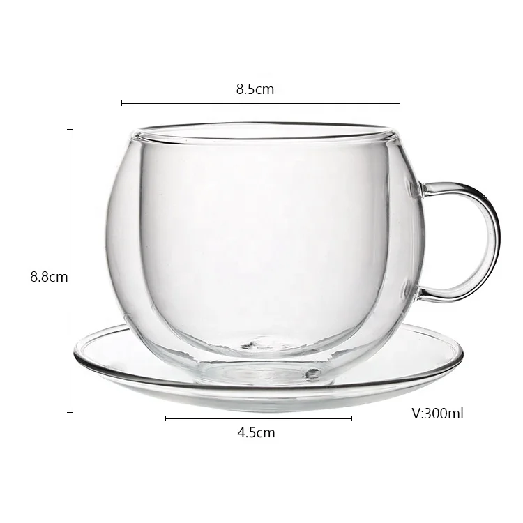 Custom Logo Clear Heat Cold Resistant Borosilicate Glass Insulated Double Walled Glass Coffee Cup Mug With Handle