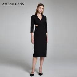 Ladies New Office Dress Hot Selling V Neck Bodycon Waist Hollow Out Career Dress