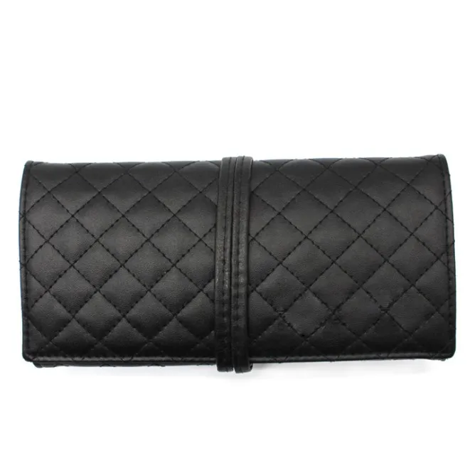 customized logo size new design luxury makeup brush roll bag diamond pattern PU leather make up brush bag  for women female