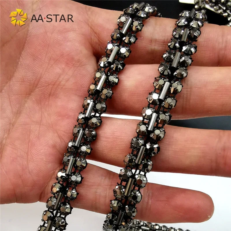 Wholesale price 1cm black bead and rhinestone plastic trimmings for fabrics