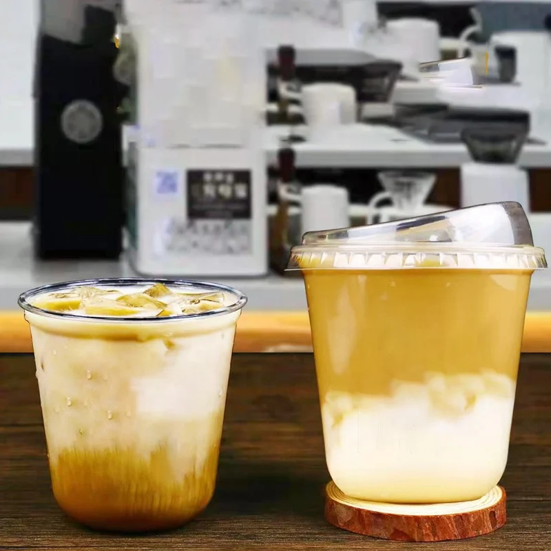 Custom logo disposable u shape plastic cups soft clear bubble tea plastic cup with lid boba cup