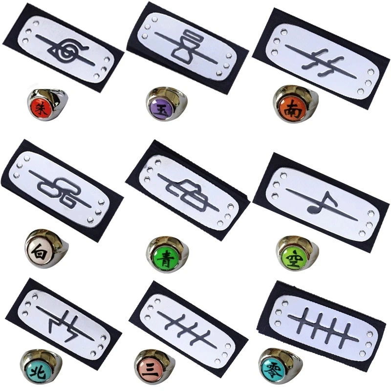 Hot 2pcs Anime Kakashi Headband Ring Ltachi Akatsuki Headband Ring Props Cosplay Ninja dress up Costumes Accessories