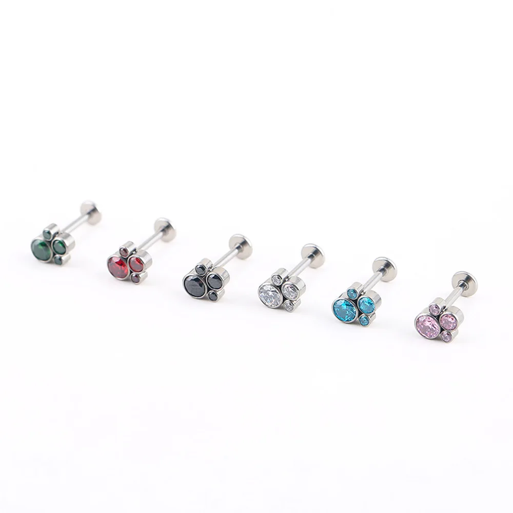 Internally Threaded Labret Bezel with Zircon Stone Stainless Steel Ear Tragus Titanium Piercing Jewelry Trendy Wedding Design