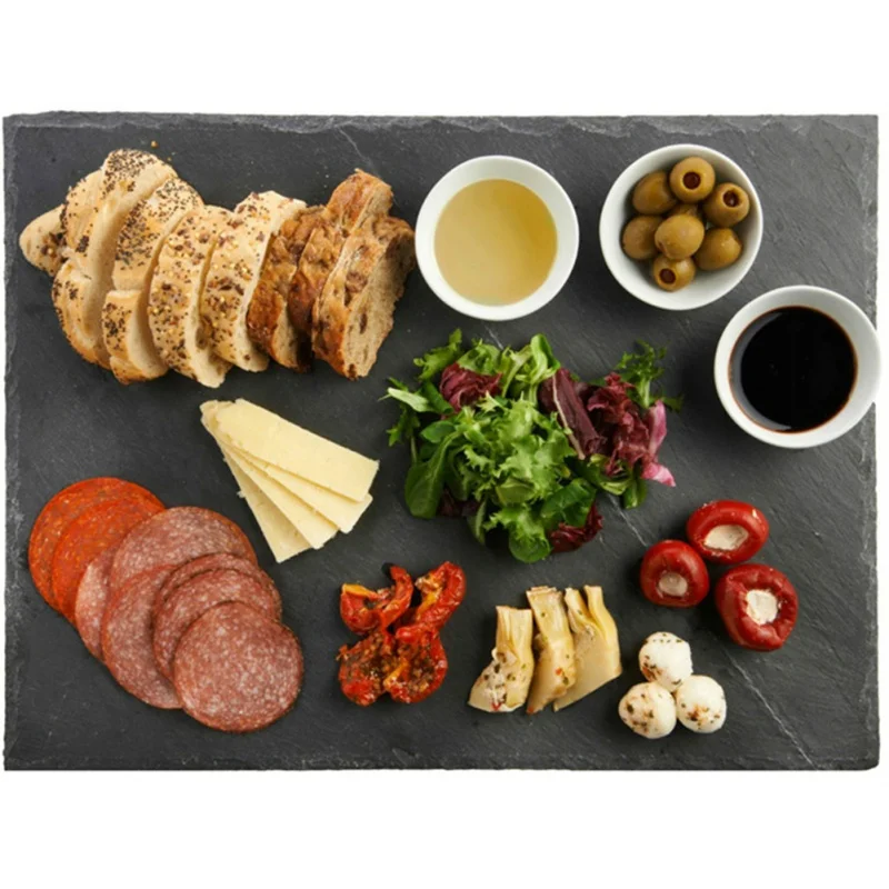 2022 Slate Dishes Stone Sushi Steak Barbecue Plate Cheese Pizza Flat Fruit Plate Black