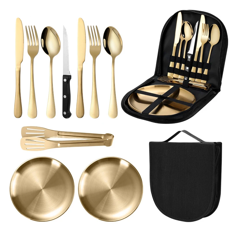 Hot Sale Stainless Steel Outdoor BBQ Camping Picnic Tableware Cutlery Portable Flatware Set