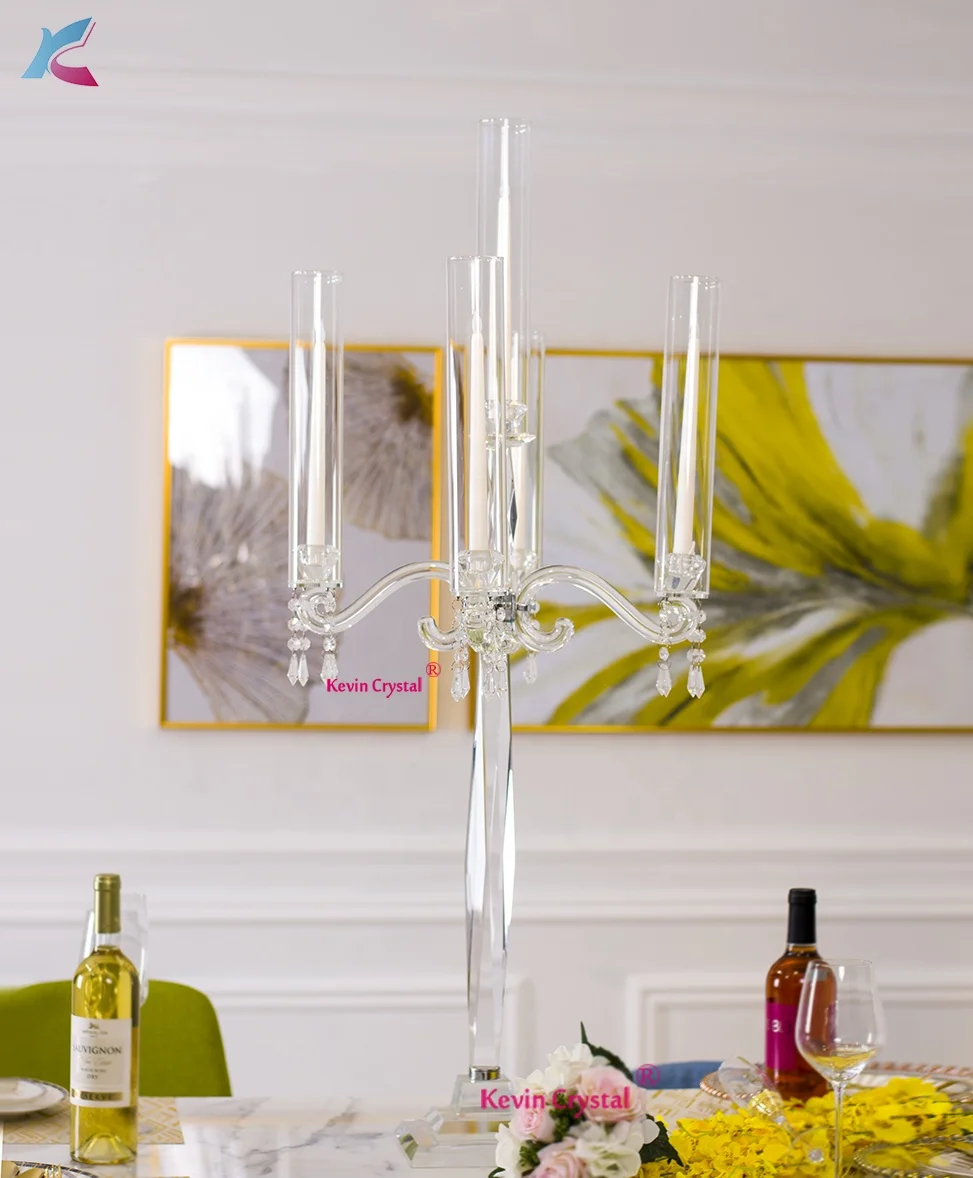 K-1156 tall wedding table crystal candelabra centerpiece 5 arms wedding candelabra centerpiece