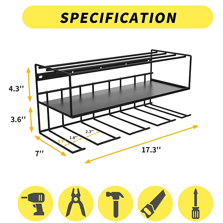 JH-Mech Compact Steel Design Garage Tool Organizer Wall Mounted Storage Rack for Handheld & Power Tools