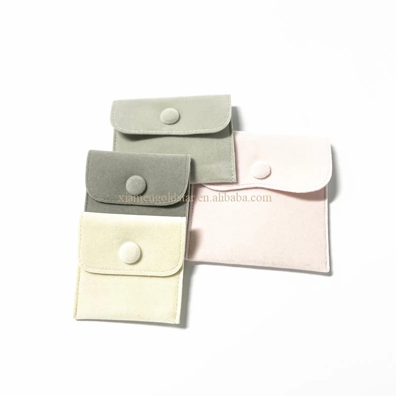 Luxury velvet pouches for necklace soft drawstring velvet jewelry pouches bag for gift with button