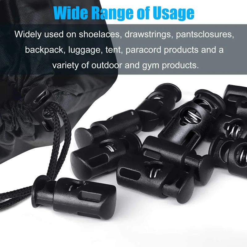 Plastic Cord Locks Single Hole Spring Toggle Stopper Cord Stops Fastener Toggles for Shoelaces Drawstrings Bags Clothing