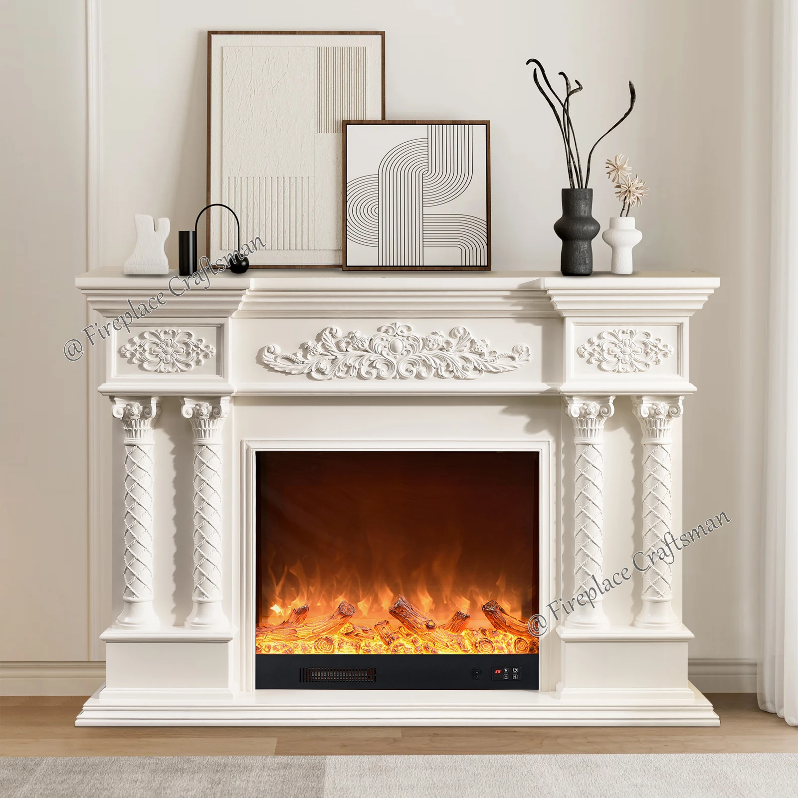 Vintage Antique White Wooden Mantelpiece Pearl Electric Fireplace Mantels Surround With Mantel Electric