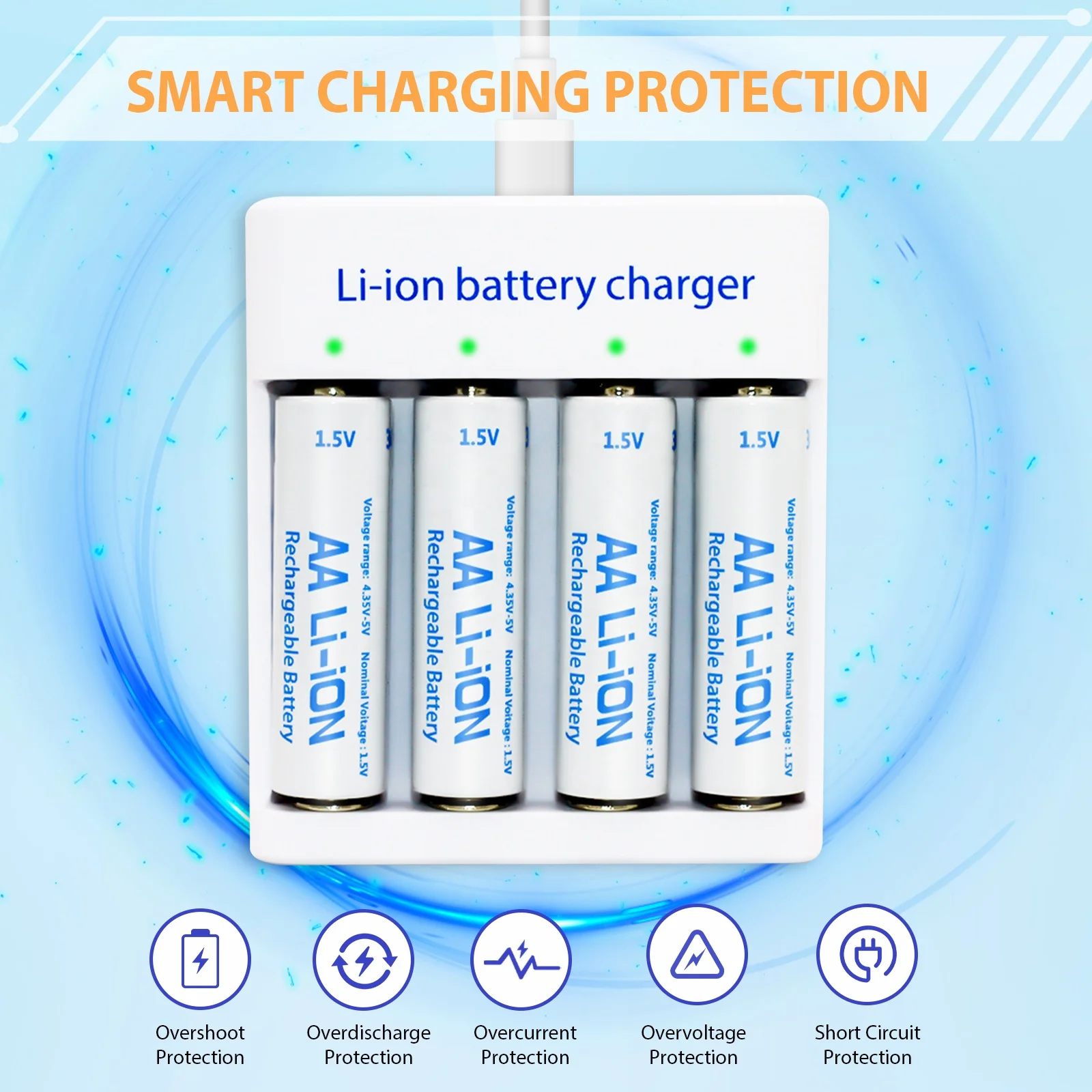 Certificate Custom Portable Led Flashlight Fan Flexible Aa 1.5V Lithium Ion Usb Rechargeable Batteries