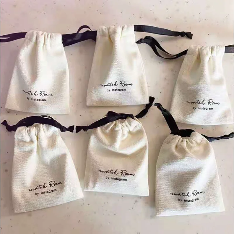 Custom Logo Organic Cotton Muslin Bags Shopping Pouch Canvas Drawstring Dust Bag For Shoes