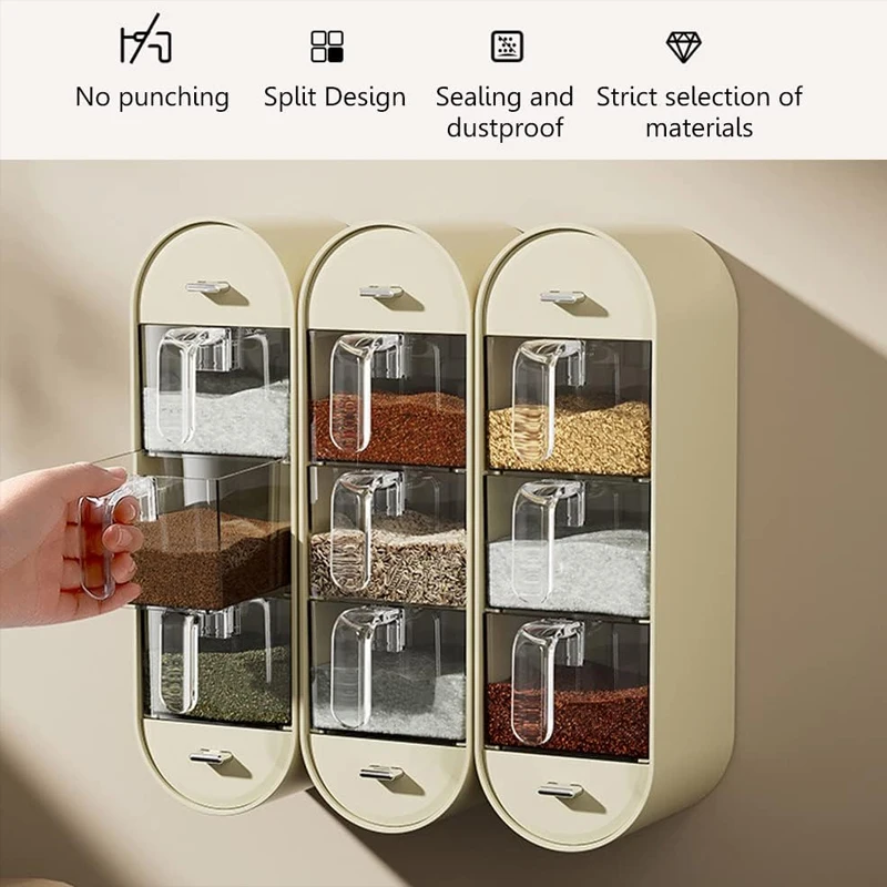 Wall Mounted Seasoning Box Salt Paper Spice Rack Jar Sugar Bowl Spice Box Organizer Kitchen Spice Organizer