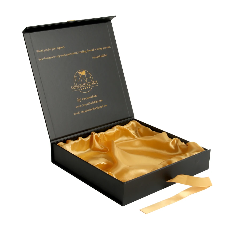 gold foil stamp hard rigid cardboard paper magnetic gift box matte black paper bags magnet box with envelop and business card