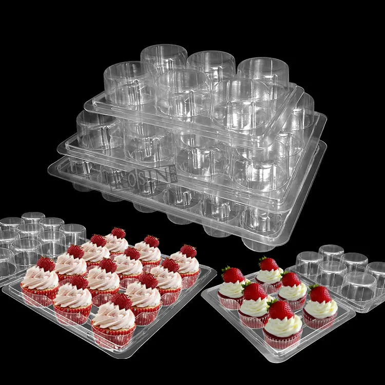 wholesale disposable pet plastic 6 12 24 compartment mini muffin cupcake containers boxes packaging tray with clear lid