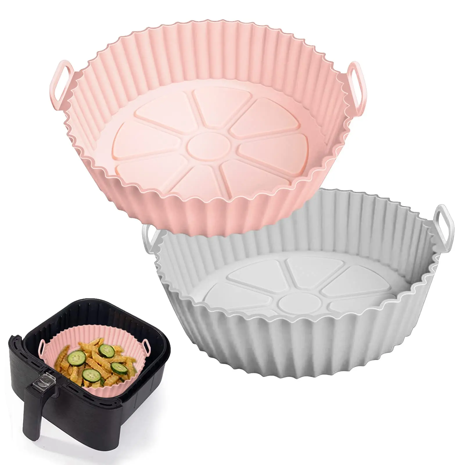 2 pcs Air Fryer Silicone Liners Pot for 3 to 5 QT  Air Fryer Silicone Basket Bowl Reusable Baking Tray Oven Accessories