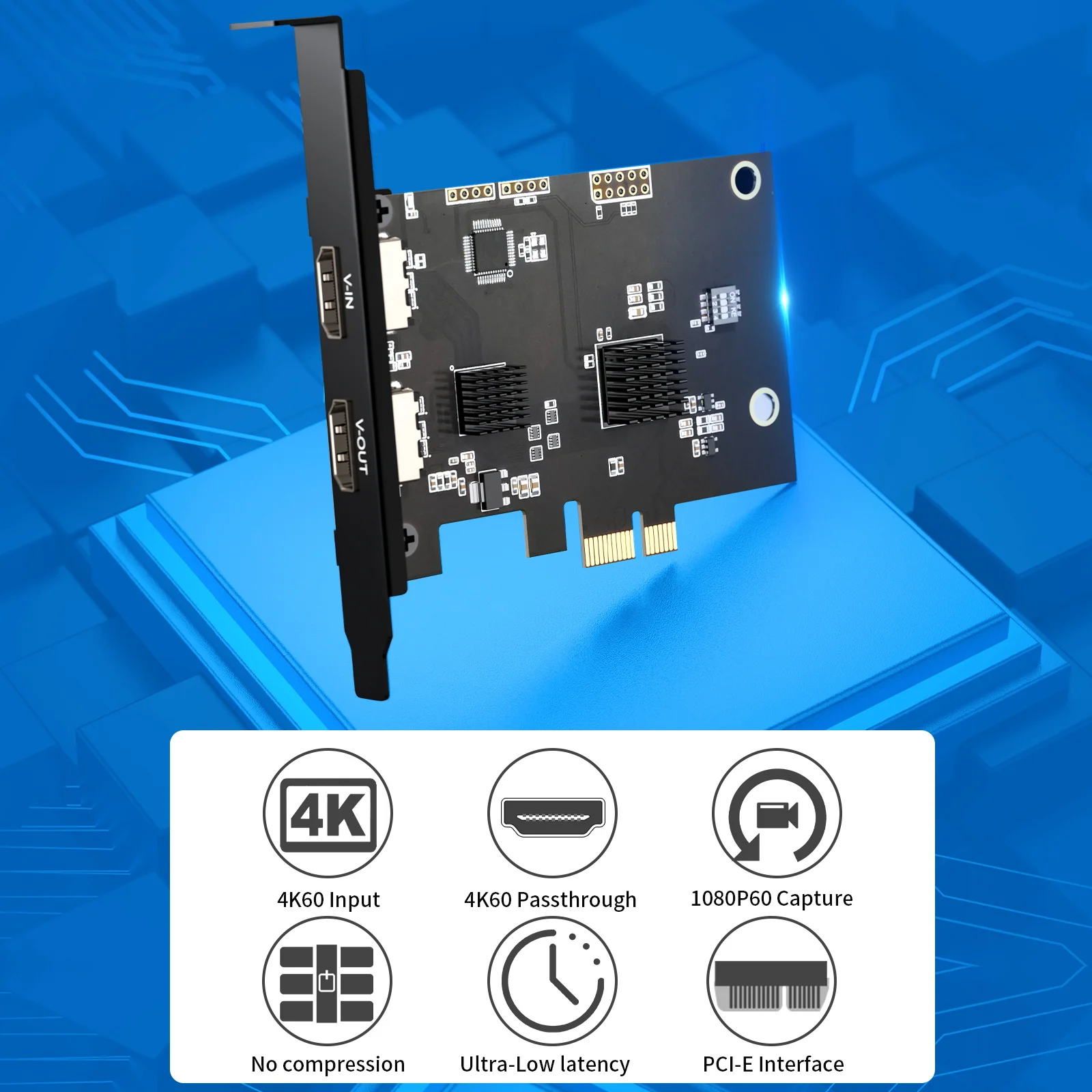 Acasis High Quality PCI-e interface HD Video Capture Card with 4k60 passthrough&1080P60 output for computer