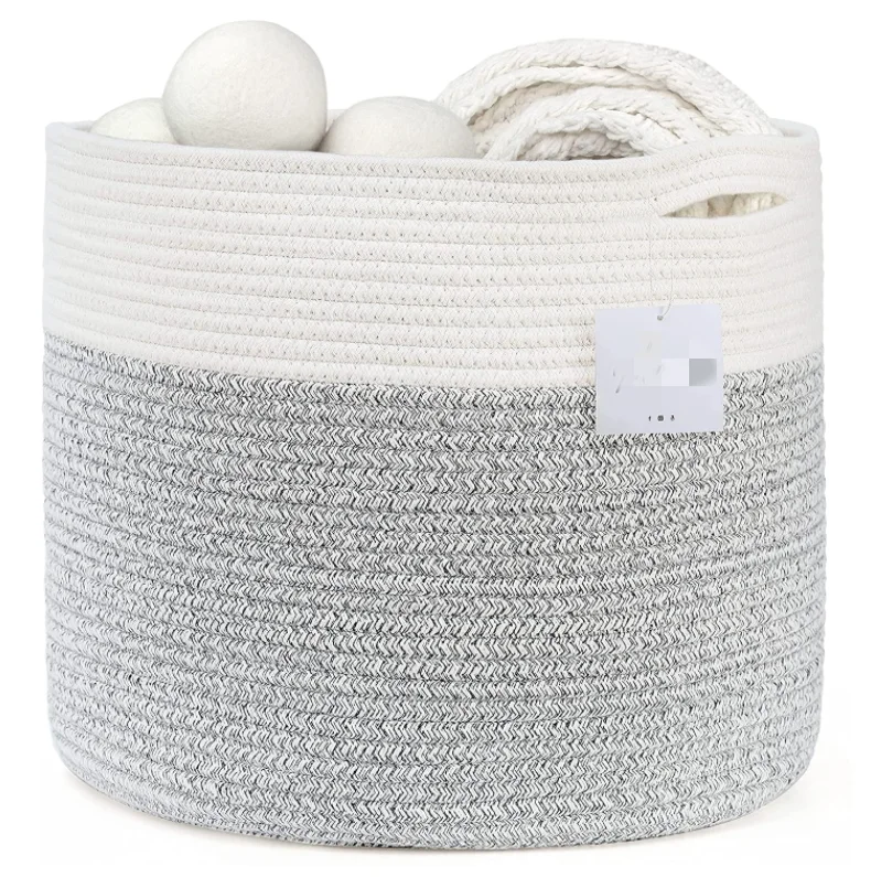 2021 новый дизайн, дешевая оптовая продажа, Высококачественная 100% хлопковая веревка, круглые тканые корзины для белья ручной работы, хлопковая корзина для хранения