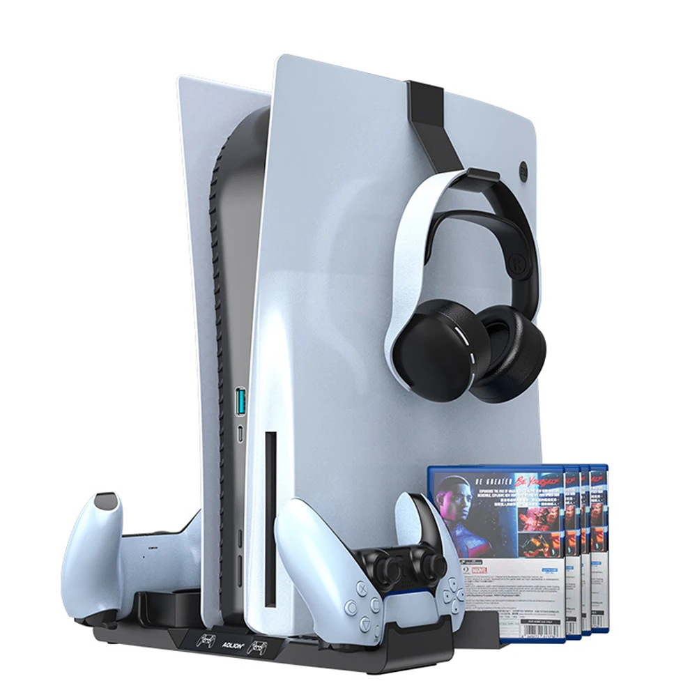 PS5 Game Console 5 Vertical Stand Base with Controller Charging Station and Game Storage Slots for PS5