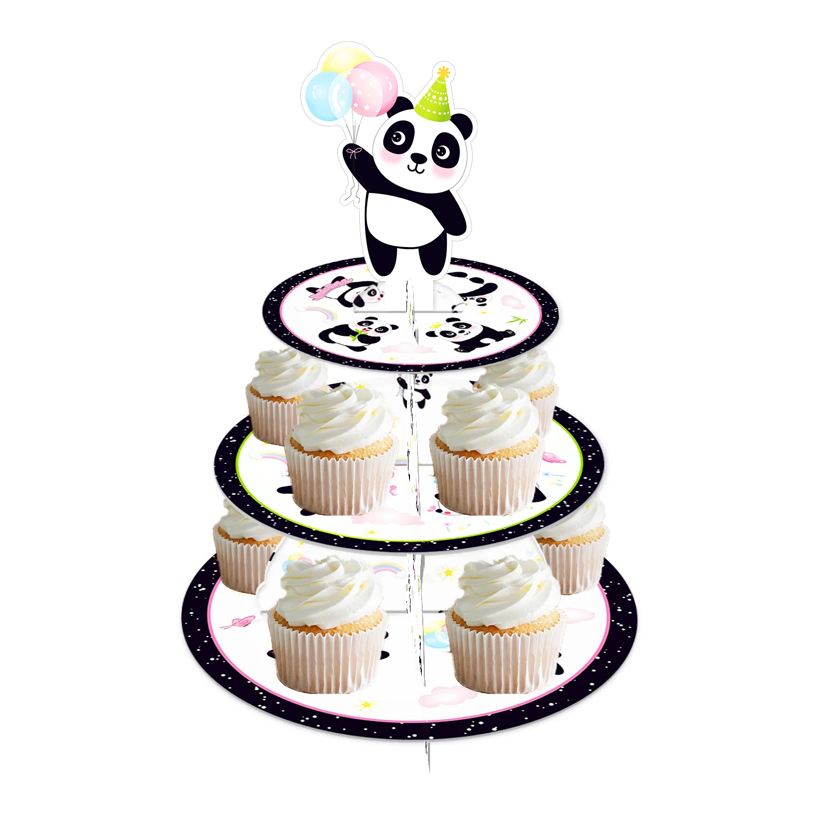 DT033 Panda Balloon Design Cake Stand 3 Tier Cupcake Stand for Baby Shower Party Decorations