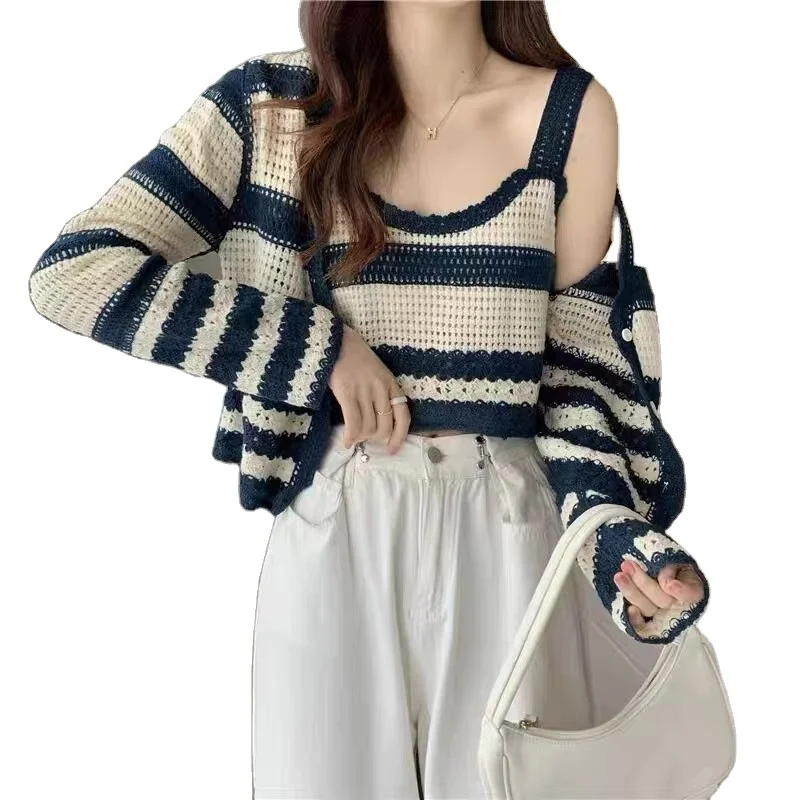 Vietnam Cambodia  Thailand  Malaysia  Indonesia  Philippines long sleeve sweater cardigan short striped singlet cardigan