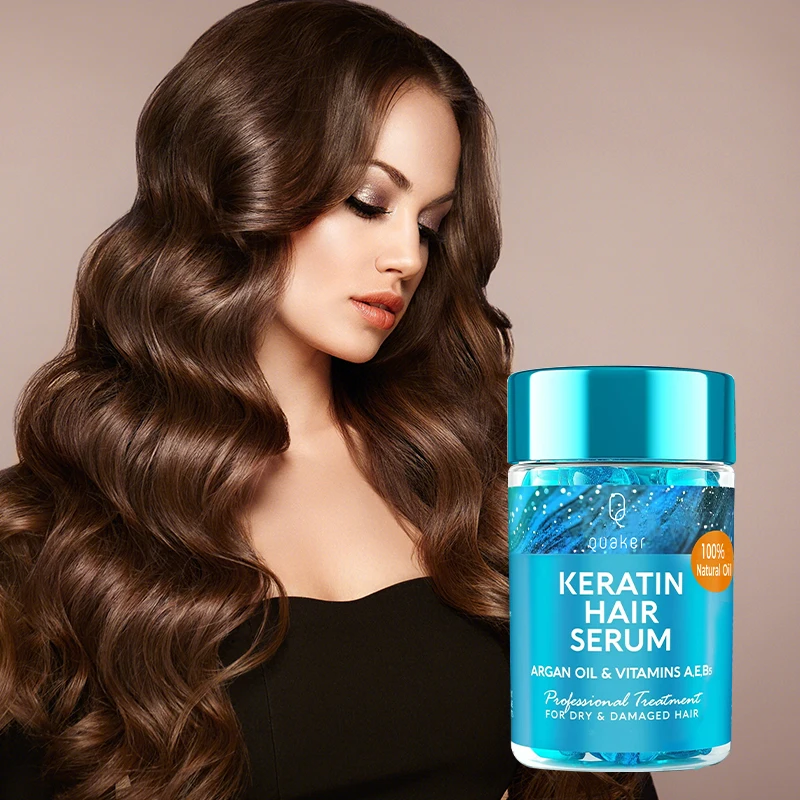 Qquaker Wholesale Custom Frizzy Damaged Hair Loss Treatment Serum Vitamin C E Oil Capsules For Hair Smooth Silky
